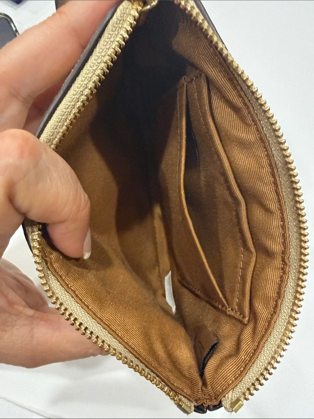 COACH Khaki and Tan Signature Canvas Wristlet